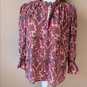 Loft paisley print ruffle neck boho blouse, size small